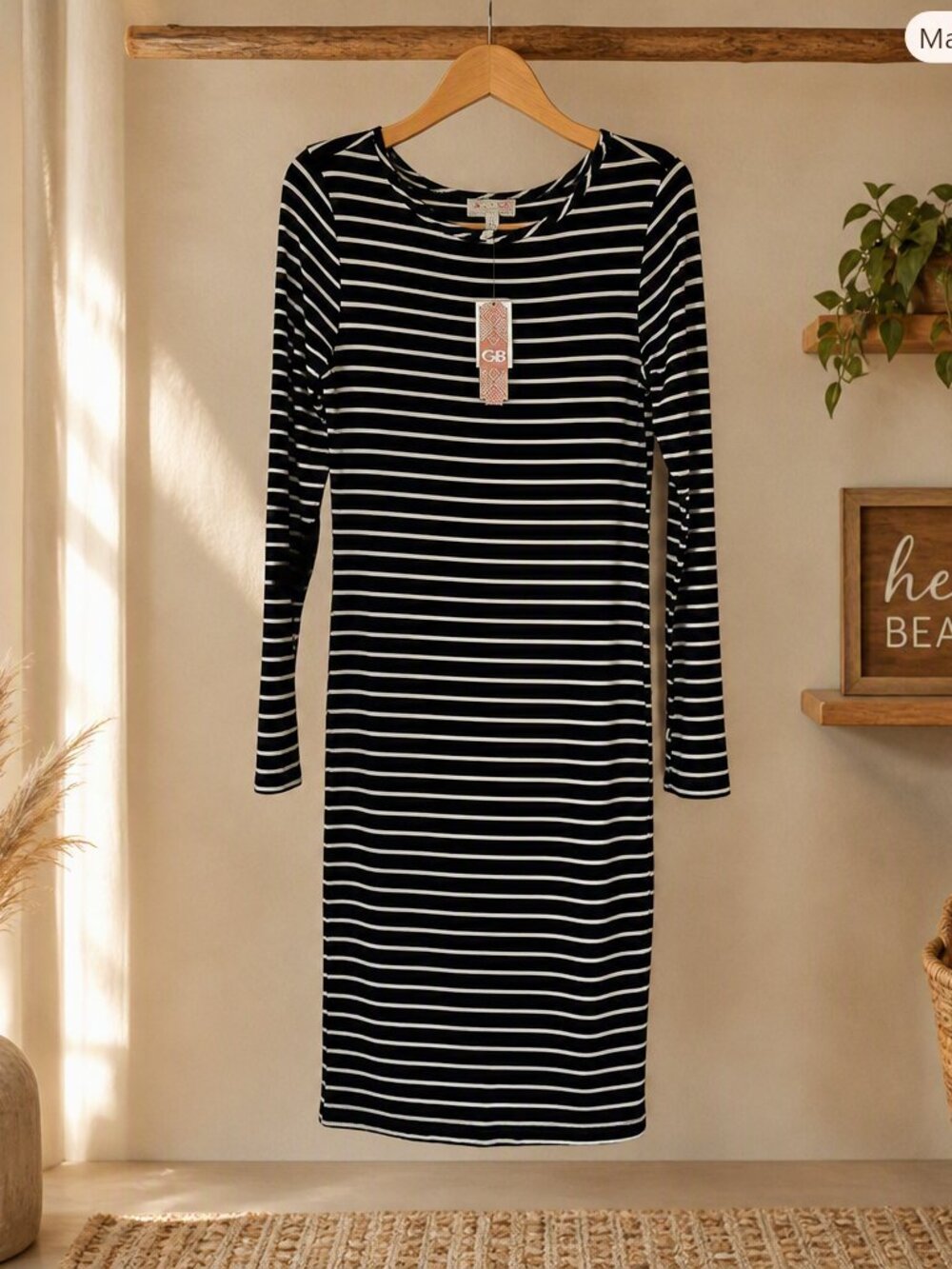 Gianni Bini Navy & Off White Jersey Dress Size Large NWT